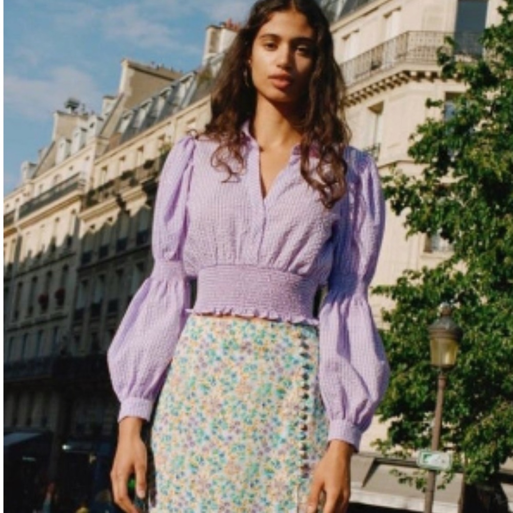 Zara - Purple Checkered Crop Top -  Long Sleeve